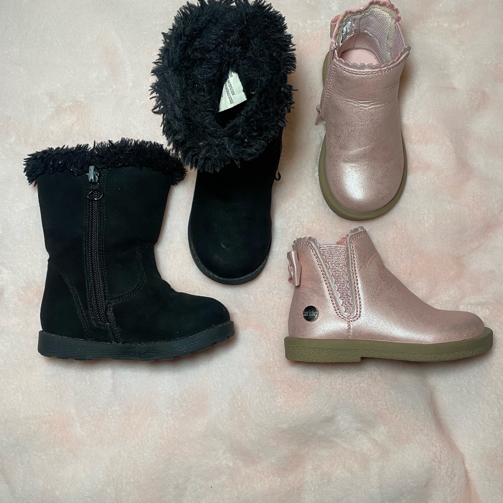 Black and Pink Kids Boots Set